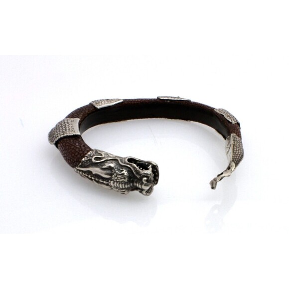 Lou Guerein Silver 925 Dragon and Stingray Skin Cuff Bracelet Bangle - Picture 4 of 6